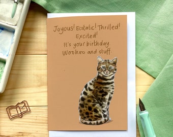 Snarky cat birthday card, sarcastic excited cat mum birthday card