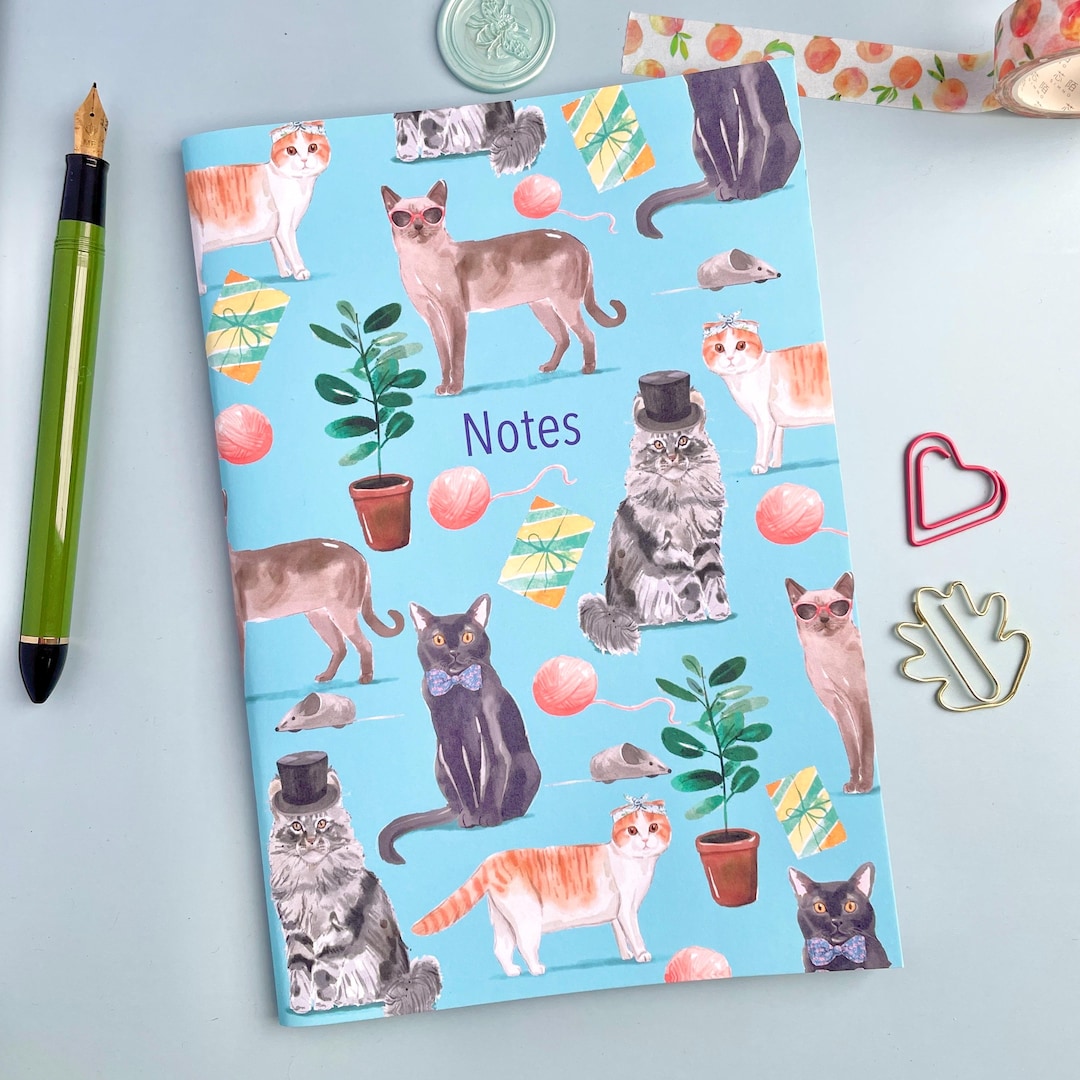 Cat Notebook - Feline A5 Lined Exercise Book for Notes, College School ...