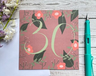 Floral 30th Birthday Card: Pearl Anniversary Card