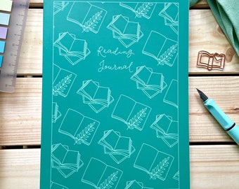 Reading journal, turquoise teal green book bullet journal, book planner, reading log notebook