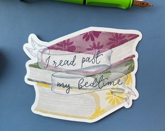 Bookish Sticker - large " I read past my bedtime" vinyl waterproof reading sticker