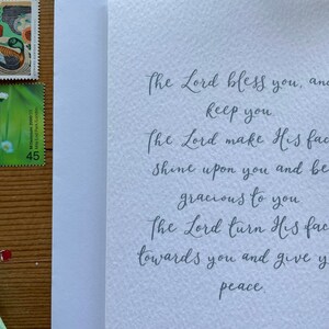 The Lord bless you card, hand lettered Aaronic blessing from numbers 6 for childrens baptism, adult baptism, birth or ordination image 4