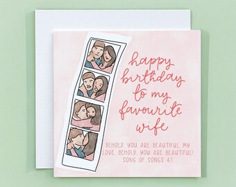 Wife Birthday Card, Christian Card With Scripture Verse - Nostalgic Romantic Photobooth Strip