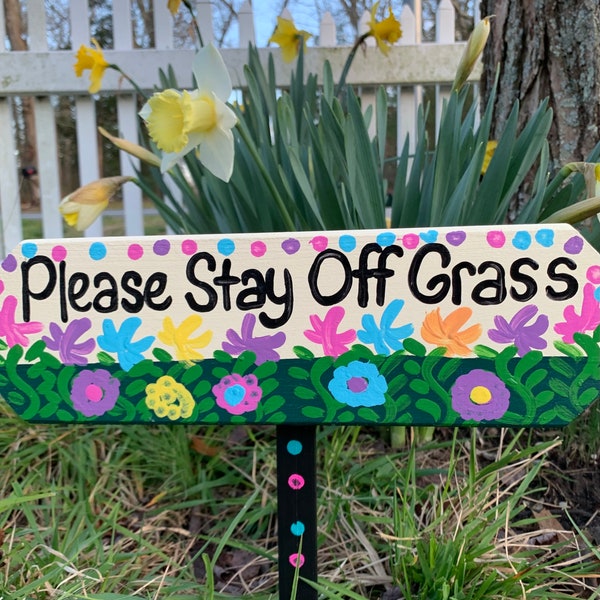Please Stay Off Grass wood weather protected sign with composite stake, yard stake, lawn ornament, garden decor, stay off grass plaque