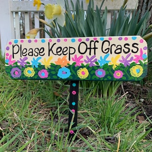 Please Keep Off Grass wood weather protected sign with composite stake, yard stake, lawn ornament, garden decor, stay off grass plaque