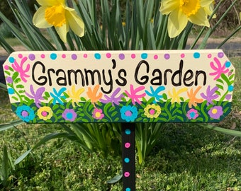 Grammy's Garden wood weather protected sign, garden decor, Grammy's Garden yard stake, lawn ornament, grandmother sign with composite stake
