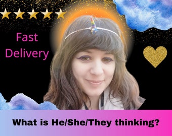 May include: A person with dark brown hair wearing a thin silver headband featuring a small, multi-colored unicorn horn. The background is black with five gold stars, a gold glitter heart, blue watercolor clouds, and the text Fast Delivery.