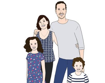 (Digital) custom family portrait 4 people - family gift gift gift lover Valentine's day