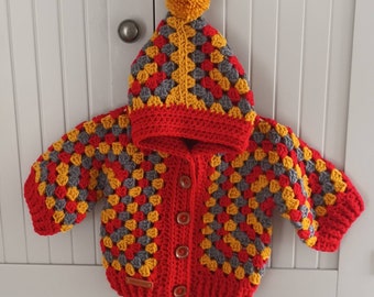 Crochet hooded jacket, baby gift, 6-12 months, free UK postage