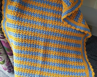 Handmade Crochet Baby Blanket, Autumn Colours, DK Yarn, Shell Border, Pram Cosy