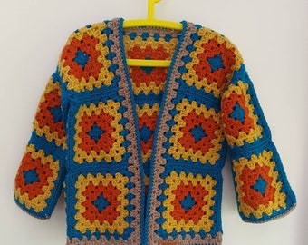 Crochet granny square jacket, 6-8 year old, girls jacket, crochet jacket, cardigan, crochet clothing