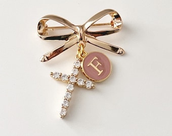 Religious Protective Pin,Personalised,Baby Pin,Bow Pin,Bow Brooch, Safety Pin,Cross, Brooch, baby jewelry,jewellery, CZ Cross, gift Idea,HCD