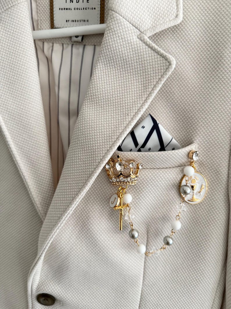 First Communion Brooch Personalized First Holy Communion Crown Lapel Pin, Boys Brooch ...