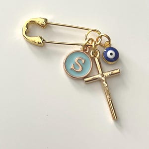 Protective Pin, Personalised, Religious, Baby, Baby Pin, Safety Pin, Cross, Brooch, baby jewelry, evil eye, Gift Idea, jewellery, Cot pin