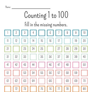 100 Charts- Fill in the Blank Worksheet Set - Etsy