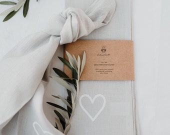 Linen tea towels heart in a set of 2