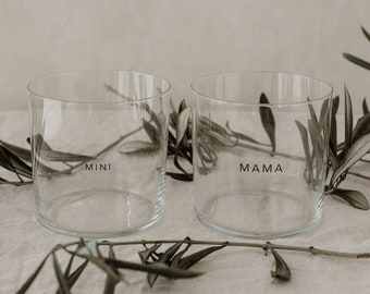 Drinkglas in set van 2 Mama & Mini zwart