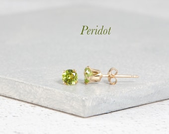 Dainty Peridot Gemstone Stud Earrings, Green Gemstones, 925 Sterling Silver or Gold Filled Post Earrings, 4mm Stones, August Birthstone