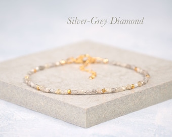 Dainty Raw Diamond Bracelet, Rough Silver-Grey Diamonds, Gold Filled or Sterling Silver, April Birthstone, 2-4mm Gemstone Stacking Bracelet