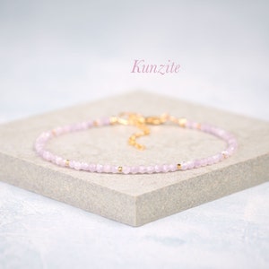 Dainty Kunzite Gemstone Bracelet, Tiny 2mm Pale Pink - Lilac Gemstone & Gold Fill or Sterling Silver Bracelet, Gemstone Stacking Bracelet