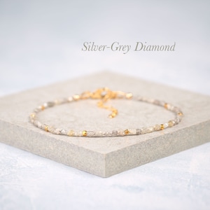 Dainty Raw Diamond Bracelet, Rough Silver-Grey Diamonds, Gold Filled or Sterling Silver, April Birthstone, 2-4mm Gemstone Stacking Bracelet