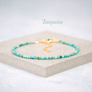 Dainty Turquoise Gemstone Bracelet, Tiny 2mm natural Turquoise and Gold Fill/Sterling Silver Stacking Bracelet, December Birthstone
