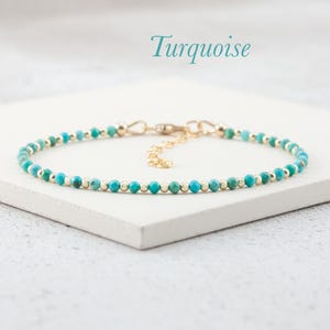 Dainty Turquoise Gemstone Bracelet, Tiny 2mm natural Turquoise & Gold Fill/Sterling Silver Minimalist Stacking Bracelet, December Birthstone