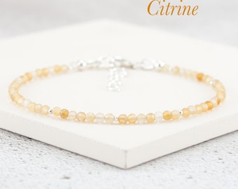 Dainty Citrine Bracelet, Tiny Golden Yellow Gemstone & Sterling Silver / Gold Fill, Minimalist November Birthstone Stacking Bracelet