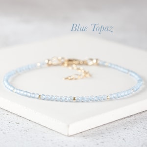 Dainty Sky Blue Topaz Bracelet, Amazing AAA Grade Tiny Blue Gemstone & Gold Fill/Sterling Silver Stacking Bracelet, December Birthstone