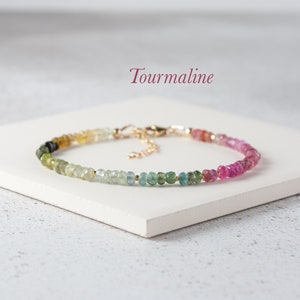 Tourmaline Gemstone Bracelet, Dainty Multicolour Watermelon Tourmaline, Gold Fill/Sterling Silver October Birthstone Bracelet Gift For Her