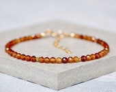 Hessonite Garnet Bracelet, Tiny Honey Brown Gemstones, Dainty Gemstone Stacking Bracelet, Sterling Silver or Gold Fill, January Birthstone