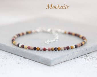 Dainty Mookaite Gemstone Bracelet, Tiny 2mm Multicolour Natural Australian Gemstones, Gold Fill/Sterling Silver Delicate Stacking Bracelet