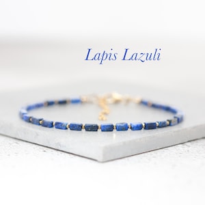 Lapis lazuli edelsteen kubus armband, minimalistische geometrische sieraden, 14k gouden vulling / 925 sterlingzilver stapelarmbanden