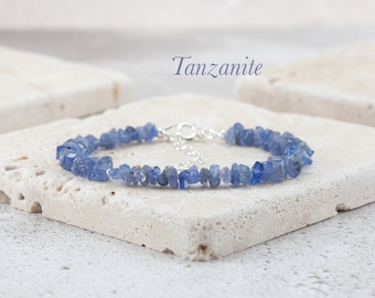 Raw Tanzanite Gemstone Bracelet, Delicate Purple Rough Gemstone Beaded December Birthstone Bracelet, Sterling Silver / Gold Fill, Boho Style