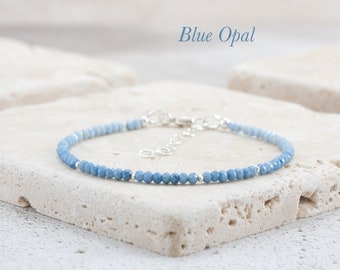 Dainty Blue Opal Bracelet, Very High Quality AAA Grade Tiny Ombre Blue Gemstone & Sterling Silver / Gold Fill October Birthstone Bracelet