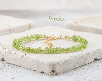 Raw Peridot Gemstone Bracelet in 925 Sterling Silver or 14k Gold Fill, Handmade August Birthstone Jewellery