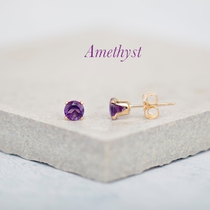 Dainty Amethyst Stud Earrings, Gold Filled or 925 Sterling Silver Settings, Amethyst Post Earrings, February Birthstone, 4mm Stones