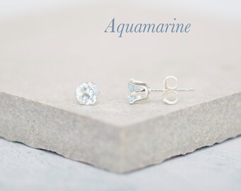 Aquamarine Stud Earrings in Sterling Silver / Gold Fill, Dainty March Birthstone Jewellery