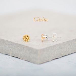 Dainty Citrine Stud Earrings, Tiny 4mm Sunshine Yellow Gemstones, 925 Sterling Silver / Gold Fill Post Earrings, November Birthstone Gift