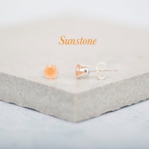 Dainty Sunstone Stud Earrings, Glittery Orange Gemstones, 925 Sterling Silver / Gold Fill Posts, Tiny 4mm Minimalist Everyday Earrings
