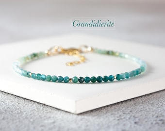 Dainty Grandidierite Gemstone Bracelet, Tiny 2mm Blue, Teal & Green Natural Gemstones, Gold Fill/Sterling Silver Delicate Stacking Bracelet