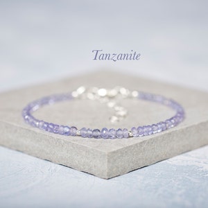 Tanzanite Gemstone Bracelet, High Quality AA Grade Tanzanite & Sterling Silver or Gold Fill Bracelet, December Birthstone, Stacking Bracelet