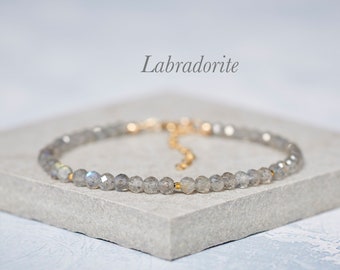 Dainty Labradorite Bracelet, Grey Gemstone Bracelet, AAA Quality Flashy Labradorite, Stacking Layering Bracelet, Gold Fill / Sterling Silver
