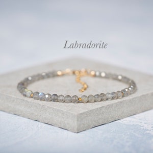 Dainty Labradorite Bracelet, Grey Gemstone Bracelet, AAA Quality Flashy Labradorite, Stacking Layering Bracelet, Gold Fill / Sterling Silver