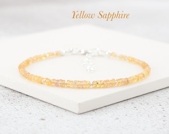 Yellow Sapphire Bracelet, Dainty September Birthstone & Solid Sterling Silver / 14k Gold Fill, Handmade Minimal Gemstone Jewellery