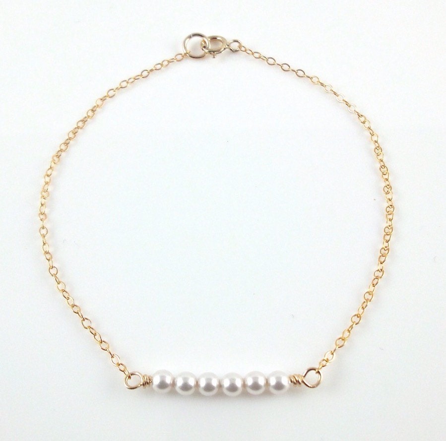 Dainty Pearl Bracelet With 14k Gold Filled Fine Chain Etsy
