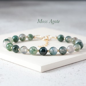 Moss Agate Gemstone Bracelet, Green Gemstone and Sterling Silver or Gold Fill Bracelet, Nature Lover Gift, Healing Crystal