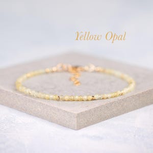 Dainty Yellow Opal Bracelet, Tiny 2mm Yellow Opal Gemstones, Sterling Silver Or 14k Gold Fill, Stacking Bracelet, October Birthstone