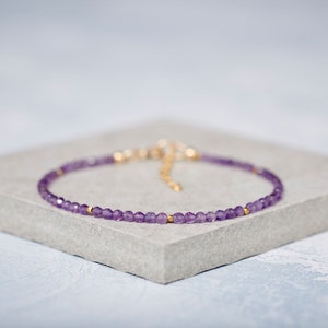 Dainty Amethyst Necklace, Tiny Purple Gemstone Beads, Gold Fill / Sterling Silver, February Birthday February Birthstone Necklace Gift image 9