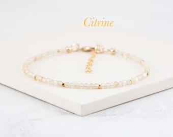 Dainty Citrine Bracelet, Tiny Pale Yellow Gemstone & Sterling Silver / Gold Fill, Minimalist November Birthstone Stacking Bracelet